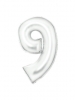 Large Number Silk Lustre 9 White Foil Balloon N34